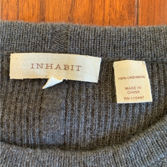 INHABIT 100% Cashmere Chunky Ribbed Crew Neck Sweater Men's XL Gray Pullover - Picture 3 of 9